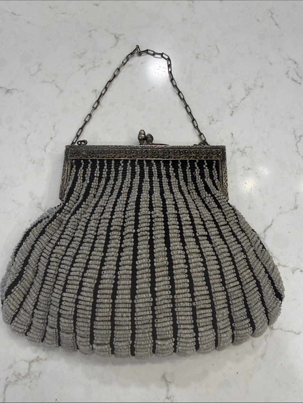 Vintage Beaded Evening Bag – Silver and Black
